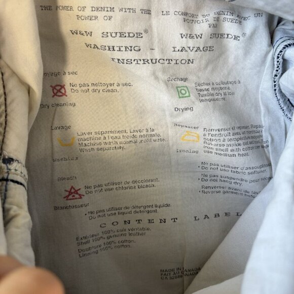 Vintage Wash & Wear W&W Dark Blue Suede Leather Pants Jeans Made Canada Mens 28 - Picture 15 of 16